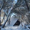 My favourite hut. Vallejo Gantner hut with a bit of snow over it.