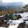 Camping in the winter on the Mt Clear Track below Mt Clear in Victoria. Once a four wheel track but now a foot track.