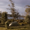 Camp site. A lovely mild still day on Lake Adelaide in the Walls of Jerusalem National Park in Tasmania.